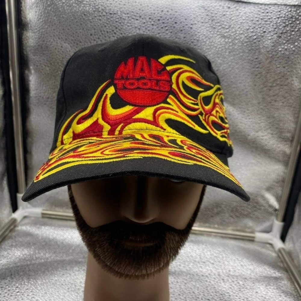 Mac Tools Snapback Hat‎ Mens OSFM Black Flame Embroidered Baseball Cap